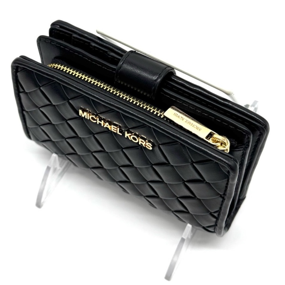 Michael Kors Medium Quilted Bifold Zip Chain Wallet Black - Picture 7 of 10